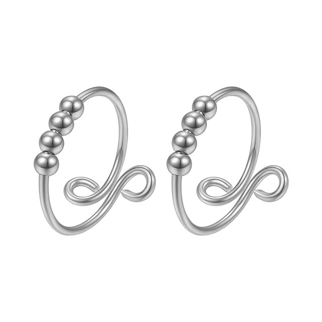 2 Pieces Of Silver Single-turn Spiral-turn Rotating Rings Anti-stress And Anxiety Ring Rings