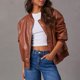 thumbnail image 4 of Chaqueta Bomber Jacket Shacket Jacket Mujer con Bolsillos Moda Streetwear Kuymtek Marrón T S para Mujer, 4 of 6