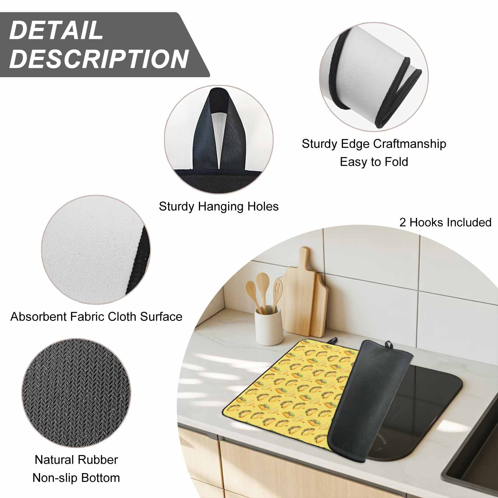 Yellow Tacos Stove Top Cover for Electric Stove, Heat-proof & Non Slip Glass Top Stove Cover Protector, Cheese Vegetables Cartoon Food Kitchen Flat Cooktop Rubber Mat 24x21 Inches