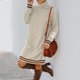 thumbnail image 2 of Vestido De Suéter De Cuello Alto, Vestido De Suéter De Manga Larga Agradable A La Piel Lavable A Máquina Costura A Rayas Suelto Casual Para Vacaciones ANGGREK Albaricoque L, 2 of 6