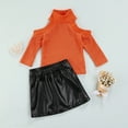 thumbnail image 4 of Toddler Baby Girls Long Sleeve Turtleneck Knit Sweater Tops with Pu Leather Skirt Outfits 2Pcs Set, 4 of 7
