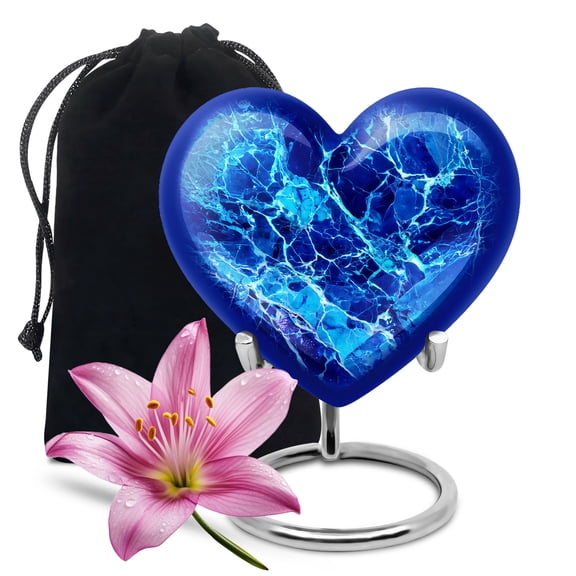 MUKTIVE Abstract Blue Cremation Urns for Adult Ashes Women - Large Funeral Heart Urns 3 Inch for Adult Men - Burial Urn for Father & Mother - Memorial Urn for Human Ashes Male & Female