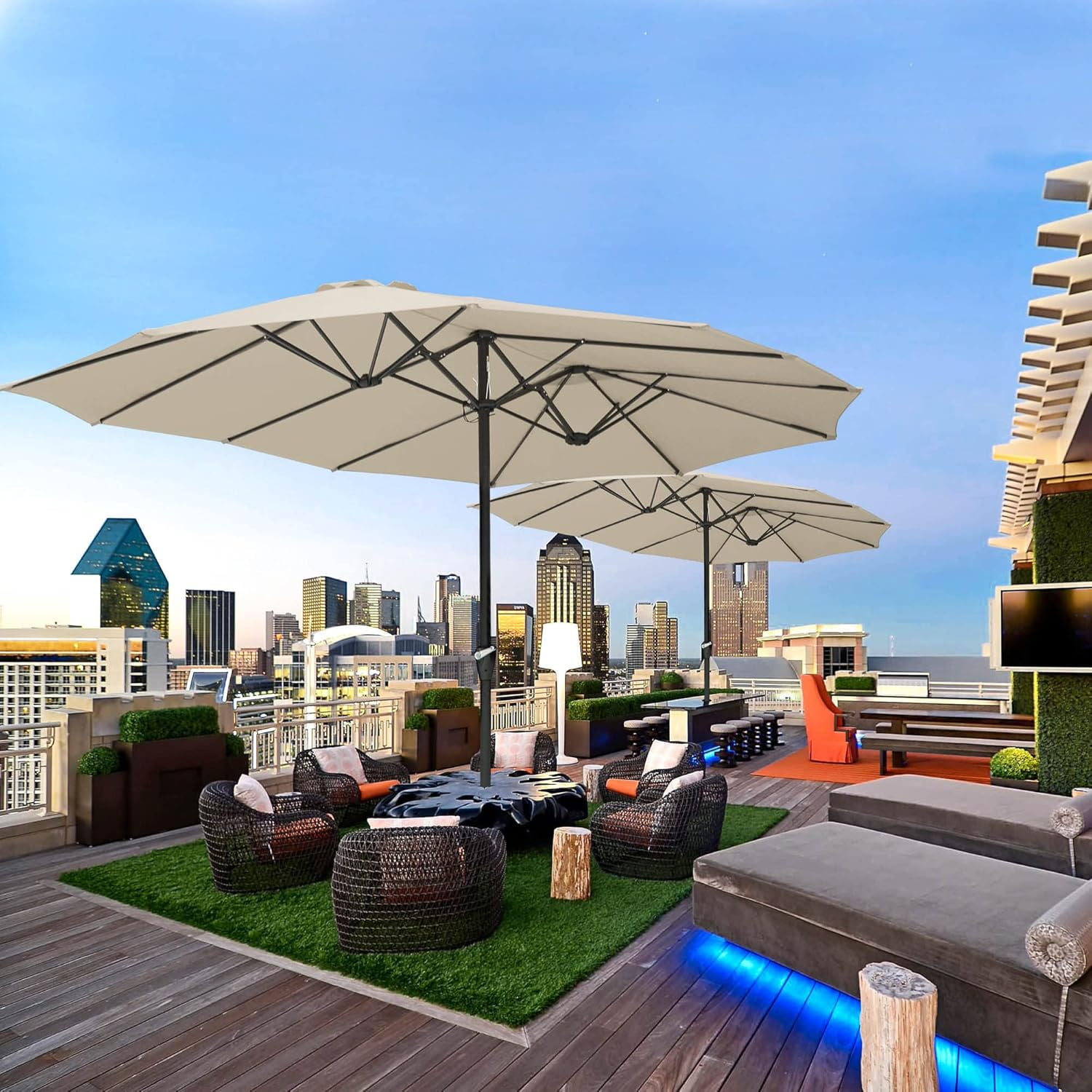 15x9 ft Patio Rectangular Market Umbrella w/ Wind Vent, Sand