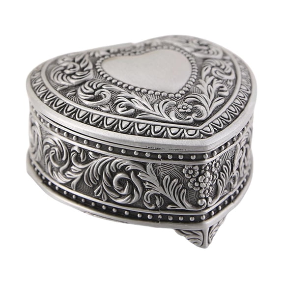 Ciwanning Love Heart Shaped Jewelry Storage Box Elegant Metal Case for Rings and Earrings