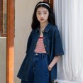 thumbnail image 1 of Blusa vaquera de manga corta estilo coreano Rimocy para mujer, camisas vaqueras con botones de verano para mujer, camisetas holgadas con bolsillos vintage para mujer, 1 of 6