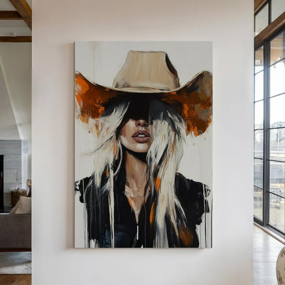 Velto Abstract Cowgirl Wall Art - Modern Western Canvas With Blonde Woman In Cowboy Hat, Rustic Farmhouse Style For Unique Decor Canvas, 8x10 UNFRAMED