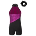 thumbnail image 4 of Doomiva Kids Girls Sleeveless Mock Neck Sequins Latin Jazz Ballet Dance Jumpsuit Biketard Unitard and Hair Scrunchies Hot Pink&Black 6, 4 of 7