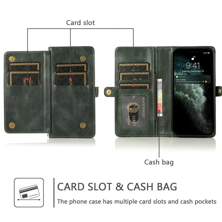 Elehold for iPhone 13 Pro Max 6.7 inch Luxury Multi-functional Wallet Case with Card Slots Dual-use Detachable Phone Case Magnetic Function Lanyard