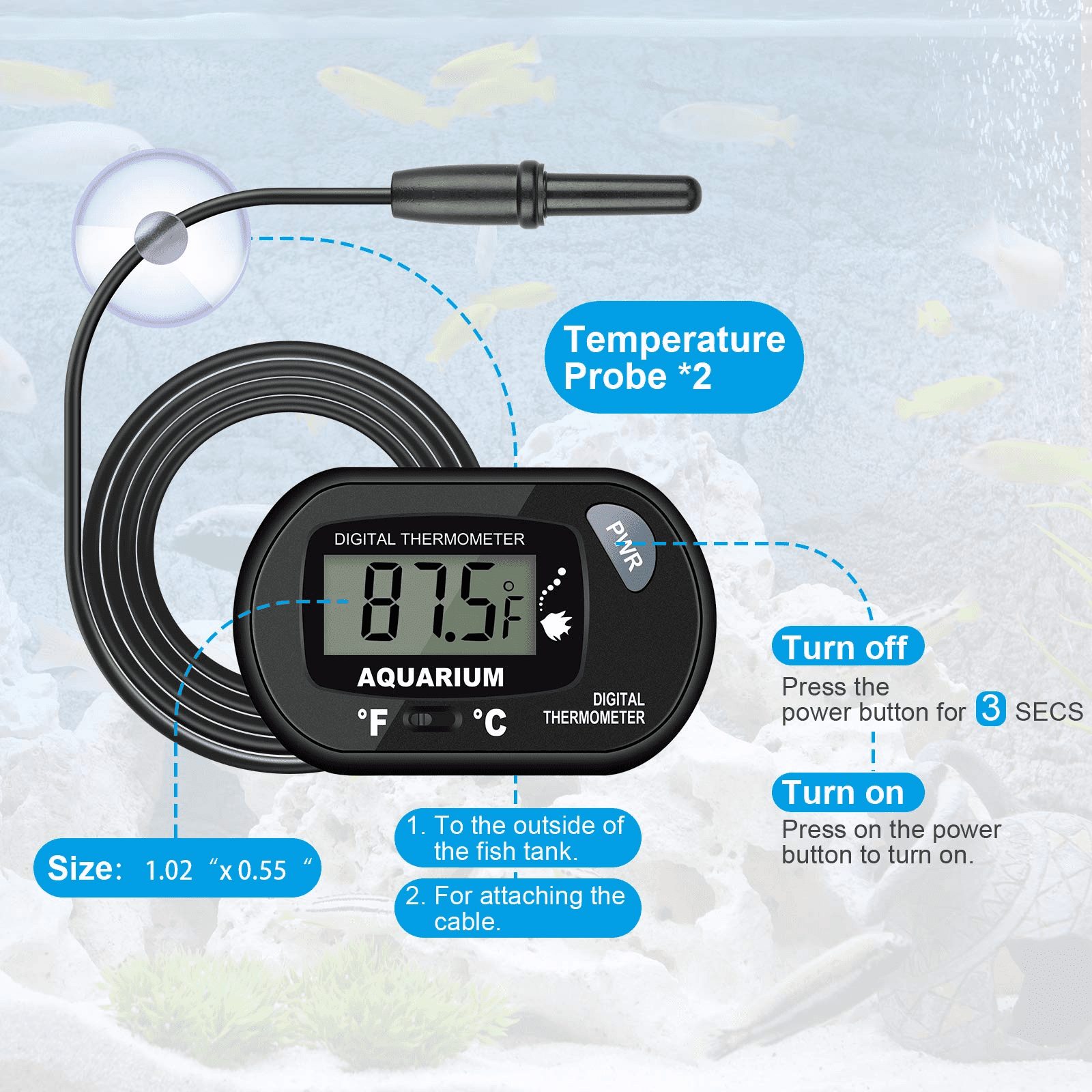 AQUANEAT Aquarium Thermometer LCD Digital for Fish Tank Vivarium Reptile  Terrarium : : Pet Supplies