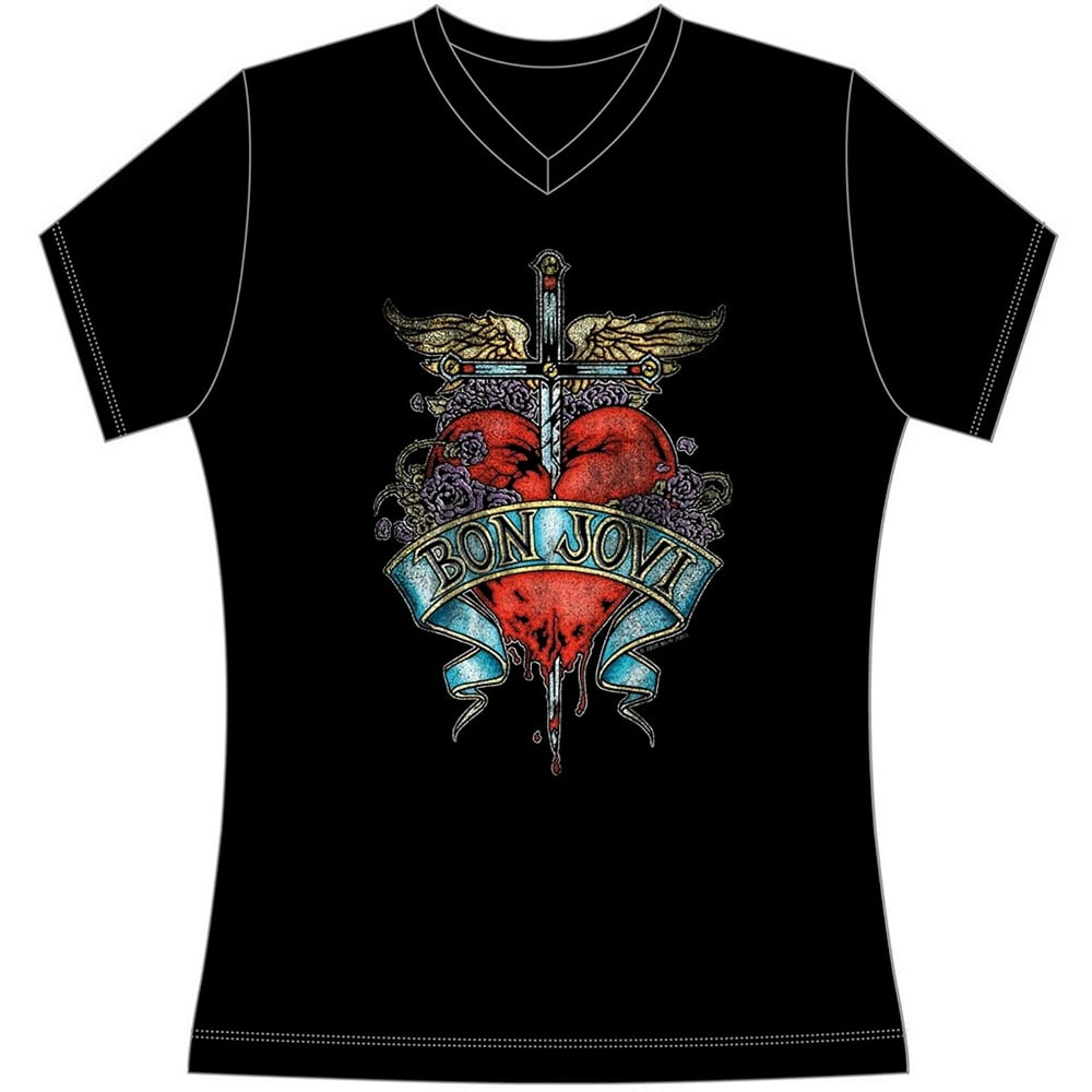 Band Merch - Bon Jovi Dagger Logo Juniors Black T-Shirt - Walmart.com ...