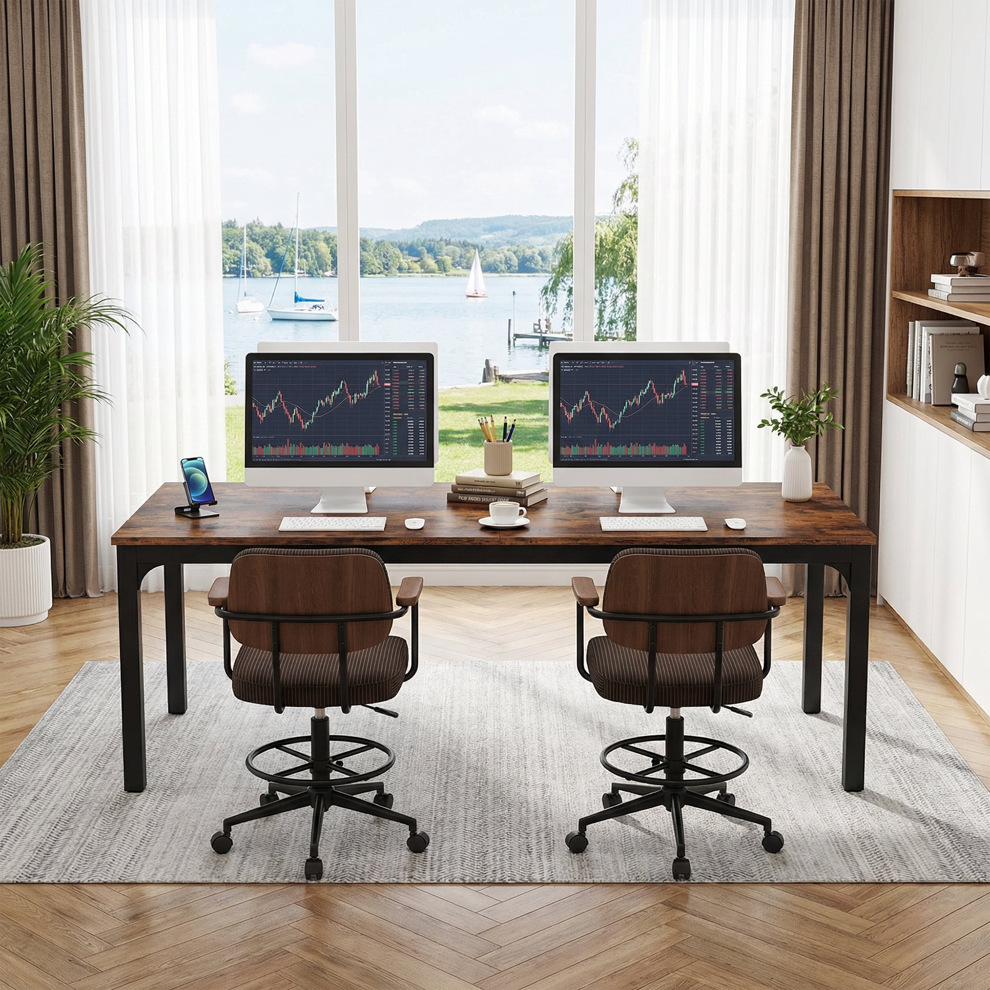 MAYEERTY 78.7" Extra Long Industrial Double Workstation Desk, 2-Person Home Office Desk with Heavy-Duty Metal Frame, 200lbs Capacity MDF Tabletop
