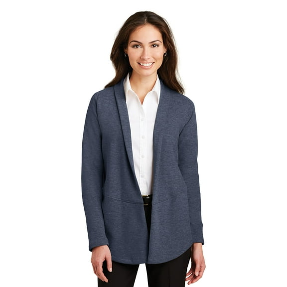 Port Authority Adult Female Electric Heather Long Sleeves Cardigan Est Bl/Char He X-Large