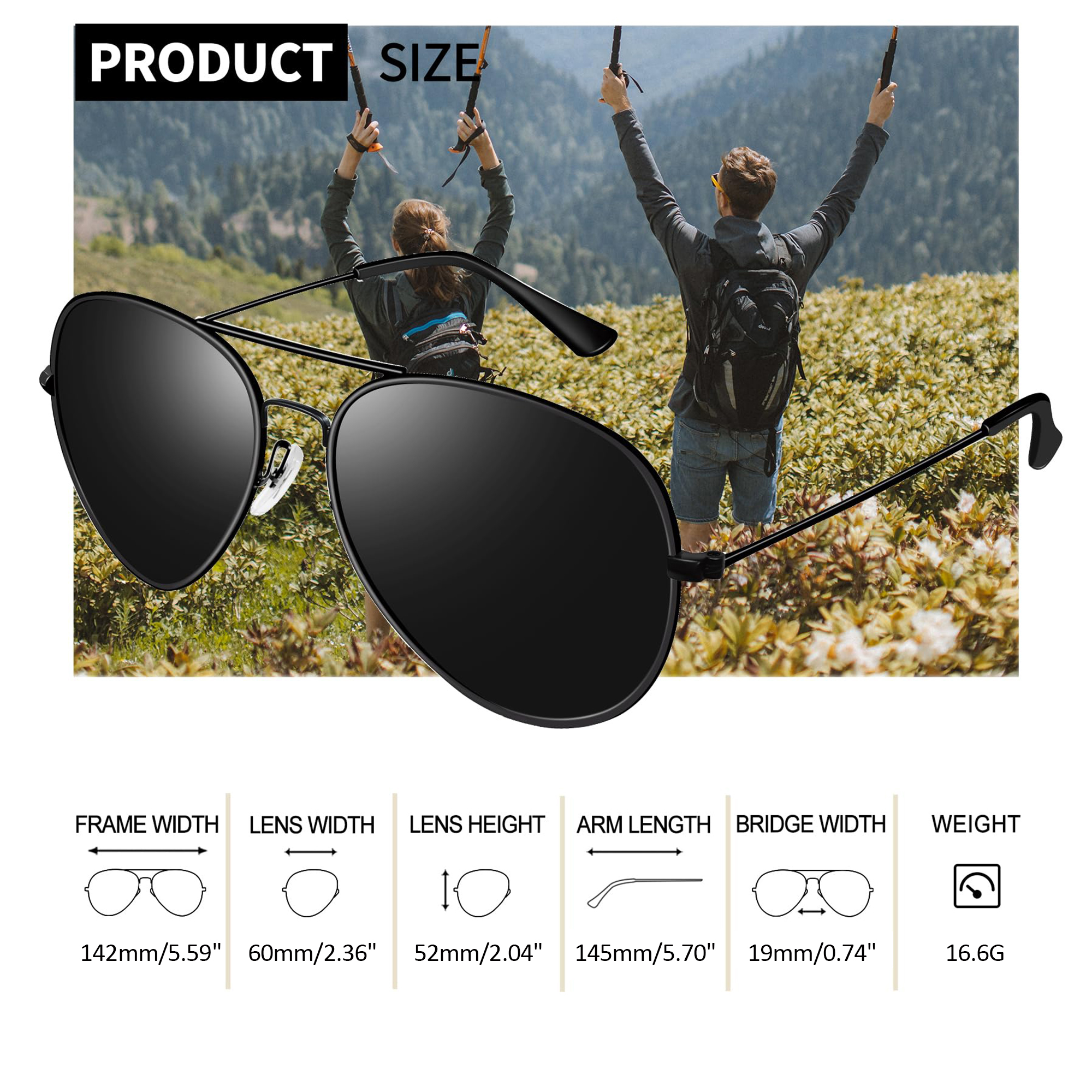 Joopin Polarized Aviator Sunglasses, Black photo 3