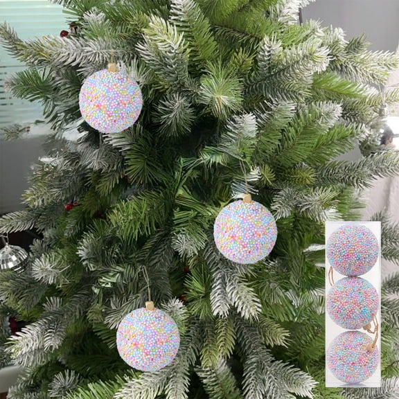 PPgejGEK Macaron Color Flock Foam Christmas Ball 8cm 3.15in 3Pcs Tree Hanging Ornament Pastel Decoration for Party