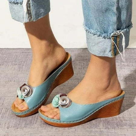 

Gnobogi Dresses For Women 2023 Sandals For Women Dressy Summer Womens Open Toe Wedges High Heels Beach Sandals Slippers on Clearance Green