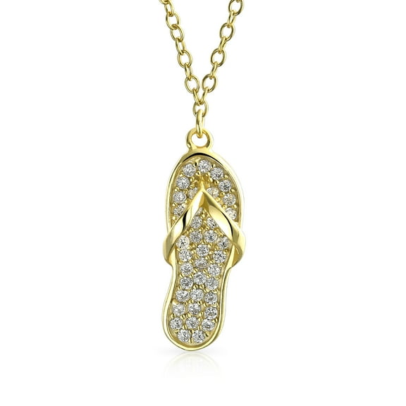 Bling Jewelry Womens Tropical Nautical CZ Flip Flop Sandal Pendant Necklace 14K Gold Plated Silver