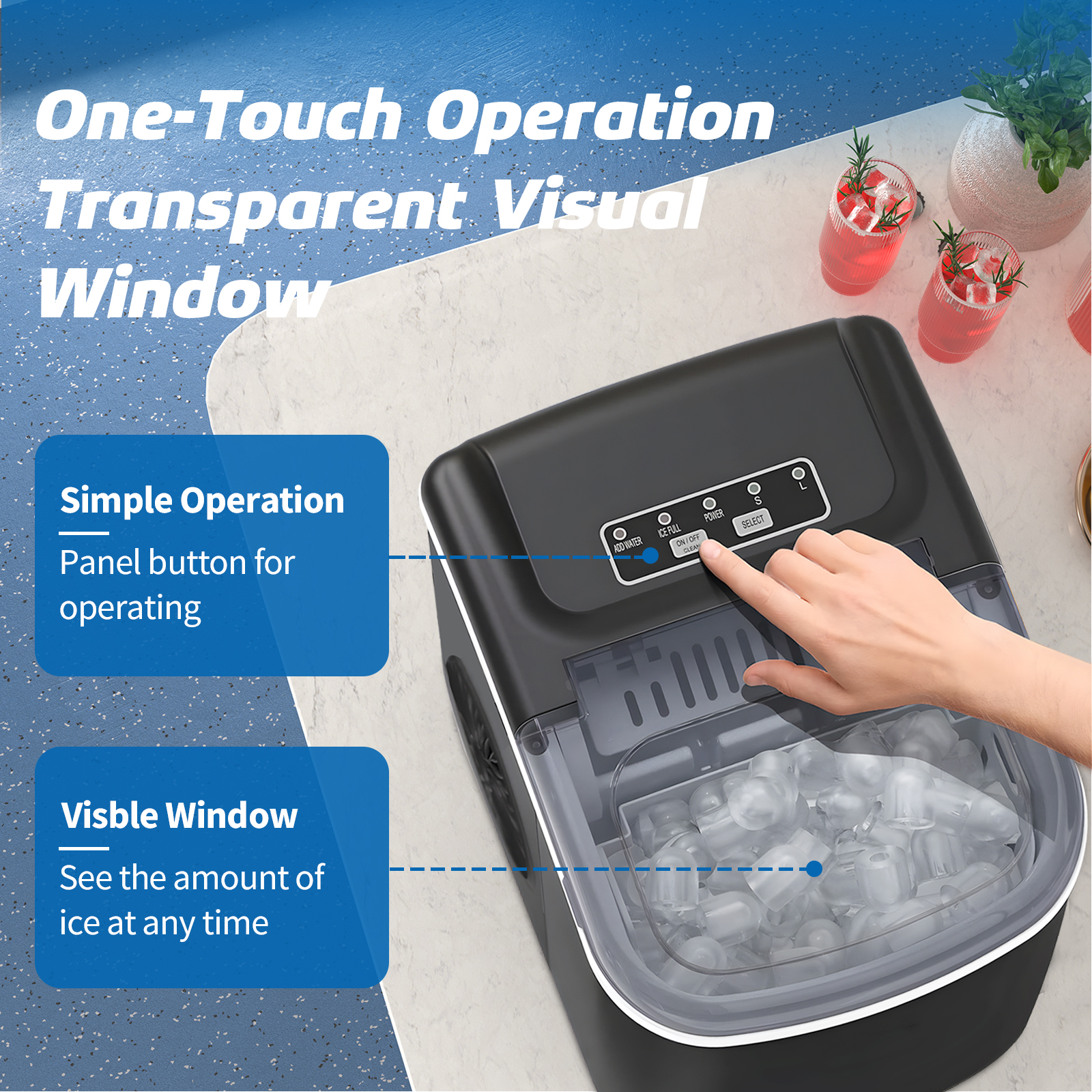 Dimedeal  26 lbs/24H Ice Maker, 9 Bullet Ice in 6 Min, Auto-Cleaning, Countertop Ice Machine