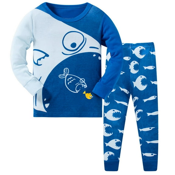 AOMPMSDX Christmas Toddler Boys Pajamas Animal Cotton Kids 2 Piece Pj'S Long Sleeve Sleepwear Clothes Set Outfits Clothes Blue 3 Years-4 Years