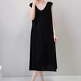 thumbnail image 2 of Plus Size Women's Sleeveless Nightgown Casual Loose Round Neck Long Sleepwear Soft Comfy Nightdress ,Black,One Size, 2 of 5