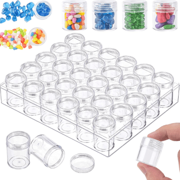 30 Mini Jars Bead Storage Organizer, Clear Detachable Plastic Diamond Painting Container for Seed Jewelry Glitter Nail Art Craft Supplies