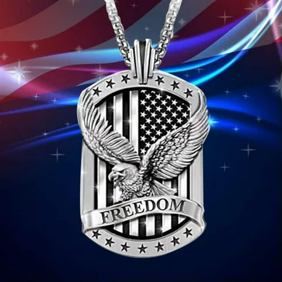 GKNET Men Silver Cross / U.S Flag Skull / Eagle / Bible Pendant Necklace Box Chain 24"-Style 5 - Eagle Dog Tag