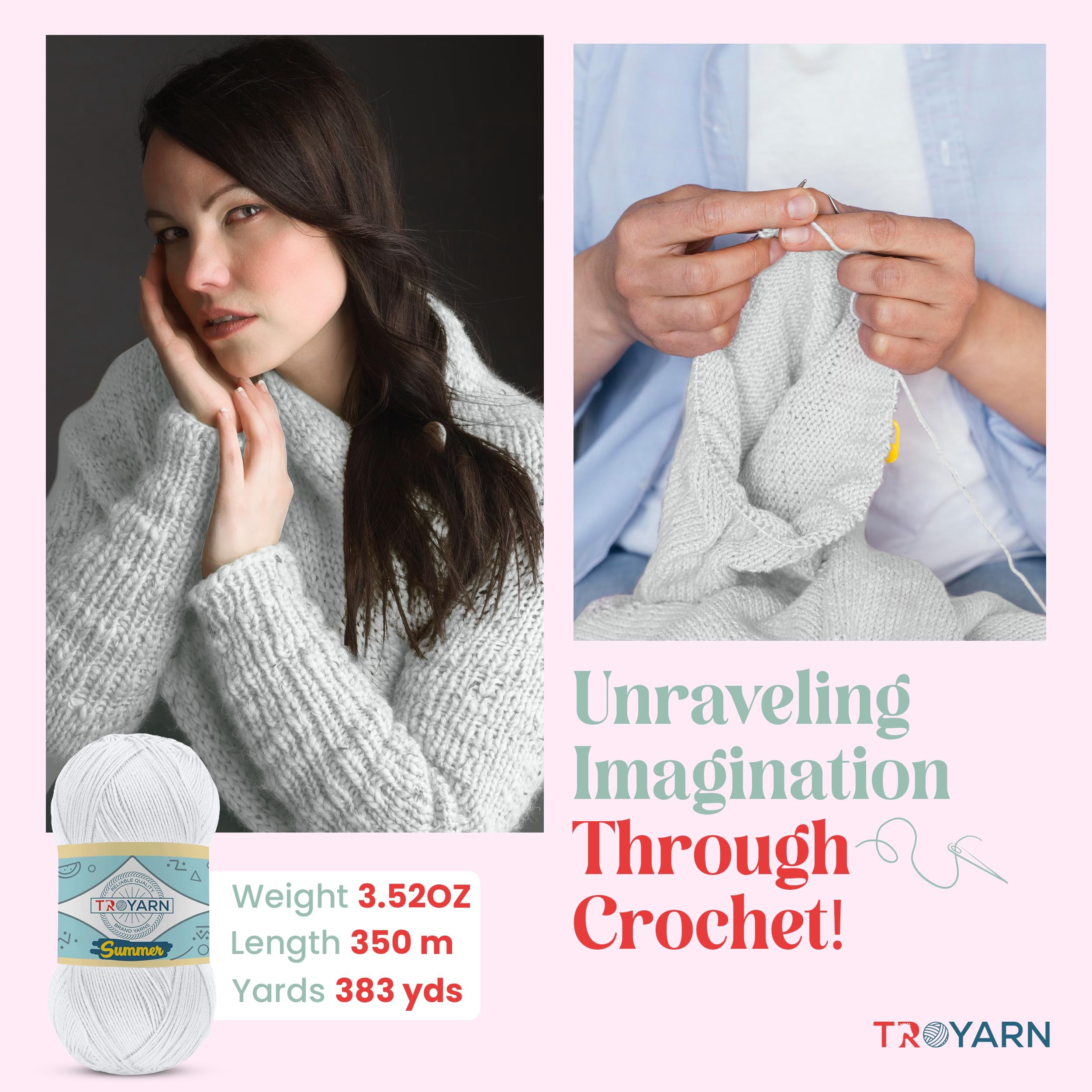 Yarn for Crocheting & Knitting - 2 Skeins (2x383 Yds) (1051055 - Sugar White) Crochet Yarn - 100% Microfiber Acrylic Yarn - Knitting Yarn for Craft Projects