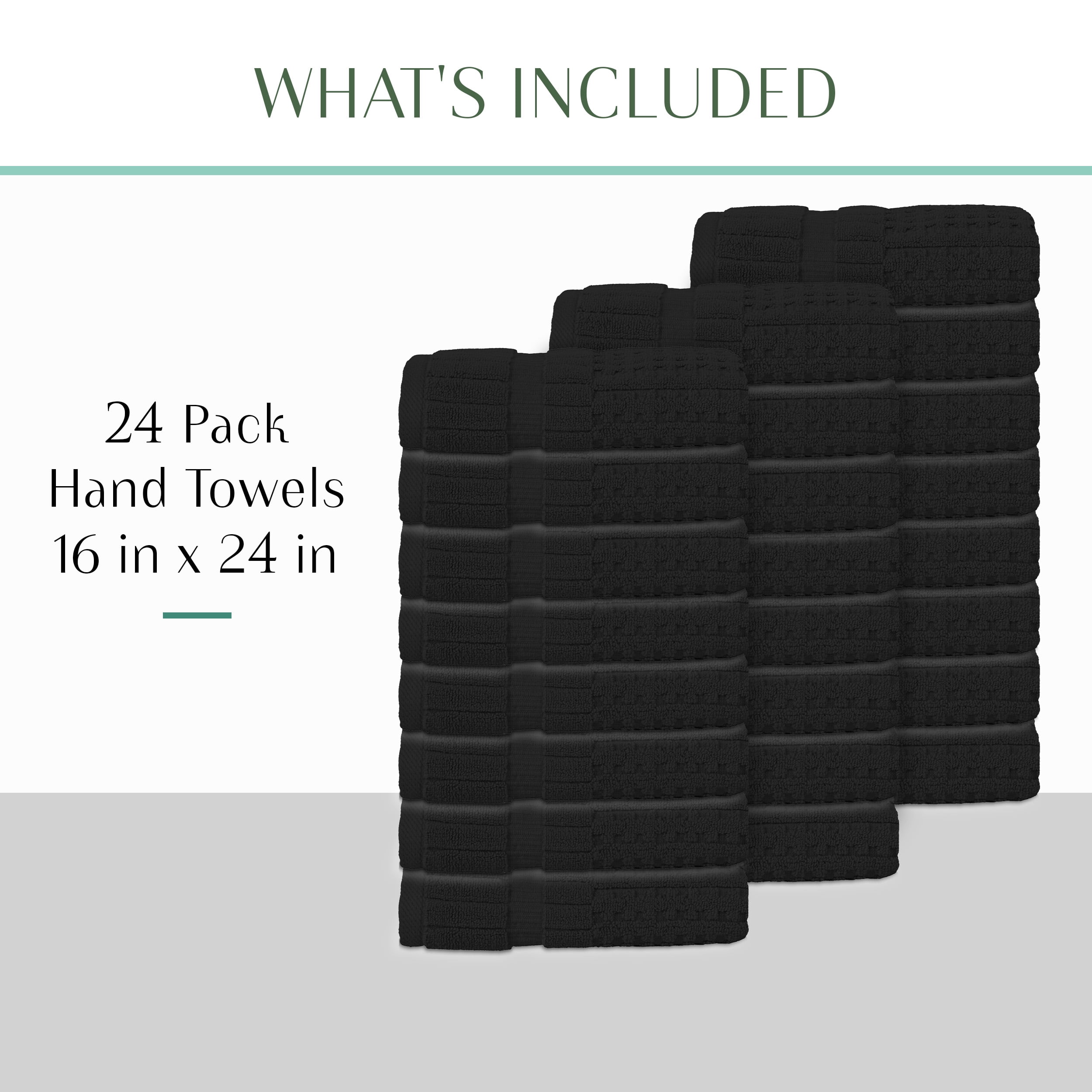 Home Weavers Willow Collection Hand Towels Set of 24 | 100% Cotton Zero Twist | 630 GSM Thick Plush | Soft, Highly Absorbent & Quick Dry | Hotel Quality Luxury Hand Towels | 16x24 Inch | Black