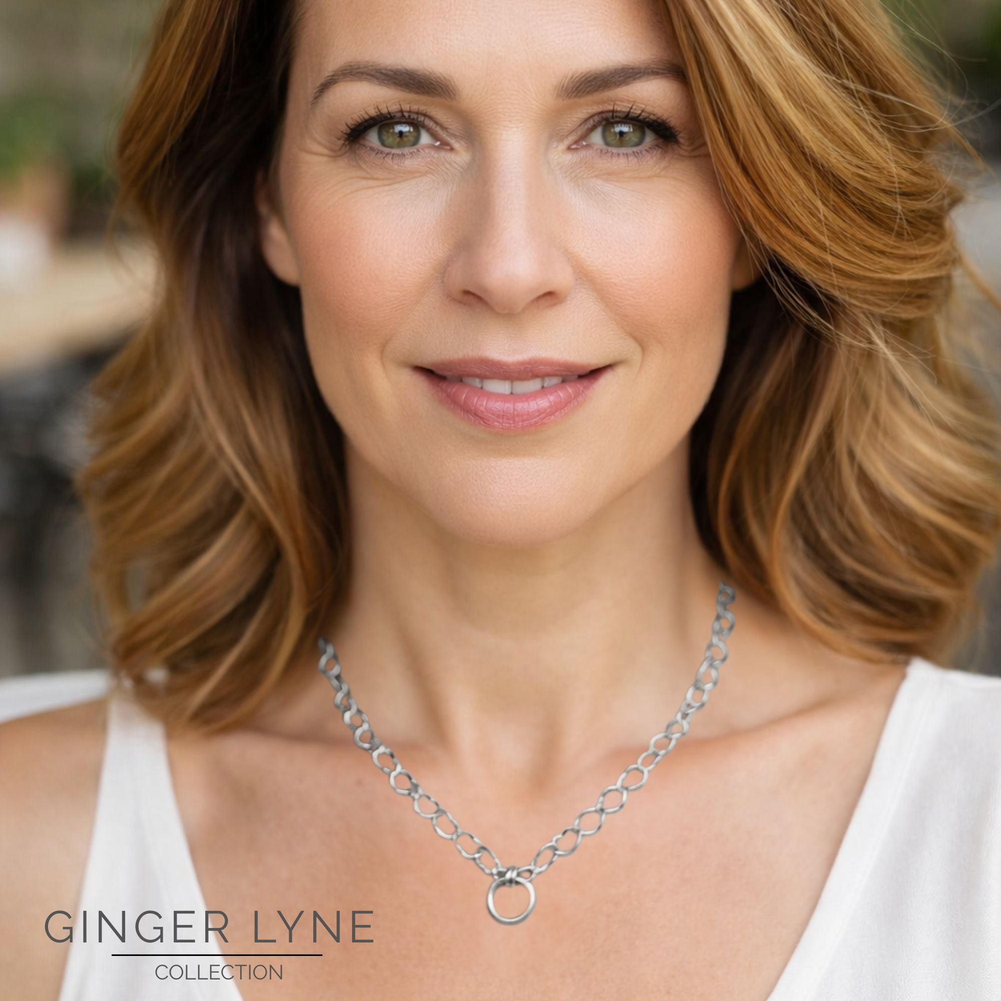 Carabiner Charm Necklace for Women Heart Chain Round Carabiner Holder Stainless Steel by Ginger Lyne