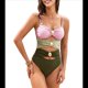 thumbnail image 3 of Traje de Baño de una Pieza para Mujer, con Corte de Color y Bloques de Color, con Aros Dorados y Ribetes. Rosa XXL, 3 of 10