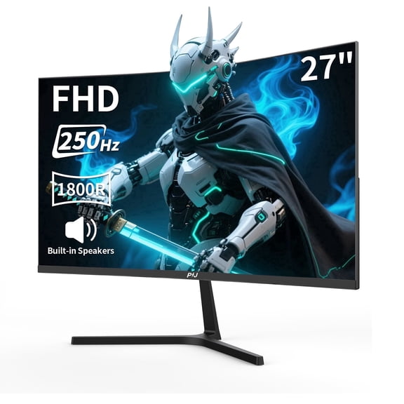 PIJ 27 Inch Curved Gaming Monitor 250Hz, PC Screen Built-in Speakers, FHD Computer Monitor with FreeSync, DisplayPort, HDMI, Wall Mountable, Eye Care for Home Office & Gaming