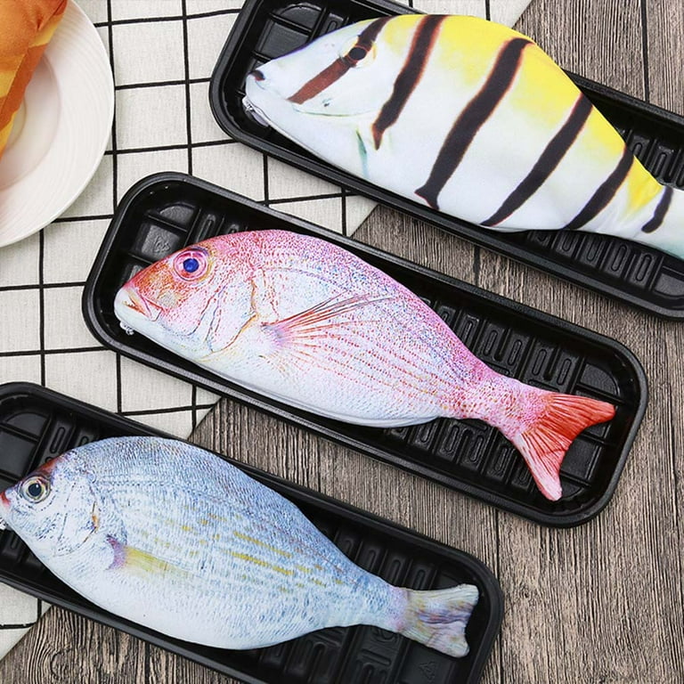 Nuolux Simulated Salted Fish Pencil Bag Makeup Case Coin Purse Fish Shaped Pencil Case Stationery Storage Bag (Red Fish Pattern), Multicolor