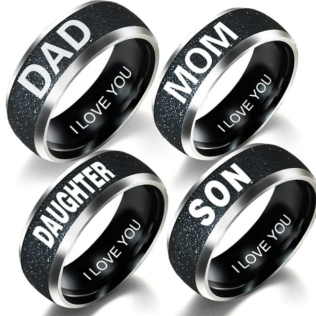 Flmtop Fashion Mom Dad Daughter Son Letters Band Stainless Steel Family Member Ring