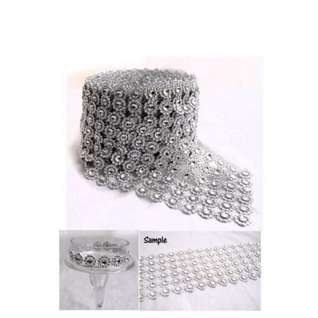 Flower Ribbon Decor - Diamond Flower Mesh 4 Inch X 10 Yards Rhinestone Ribbon Wrap for Wedding Party
