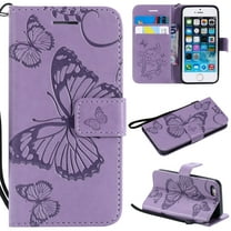 iPhone 5S Case,iPhone 5 Case,iPhone SE(2016) Wallet case, Allytech Pretty Retro Embossed Butterfly Flower Design Pu Leather Book Style Wallet Flip Case Cover for Apple iPhone 5/ 5S /SE(2016), Purple