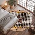 thumbnail image 3 of 4ft Round Rug, Texas Star Non-Skid Rubber Backing Large Area Rugs - Living Room Bedroom Home Office, Farmhouse Country Sunflower Black Plaid Indoor Floor Mat Carpets Washable Rug, 3 of 9