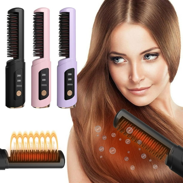 Fiudx Peine Alisador de Cabello Inalámbrico, Minirizador Portátil, Cuidado Capilar con Iones Negativos, Calentamiento Rápido de 30 Segundos, Carga Usb, Diseño Ligero, Todo Tipo de Cabello, Esencial p