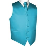 Best Tuxedo Men's Solid Satin Formal, Tuxedo, Wedding, Prom, Cruise Vest, Tie & Hankie Set in Turquoise