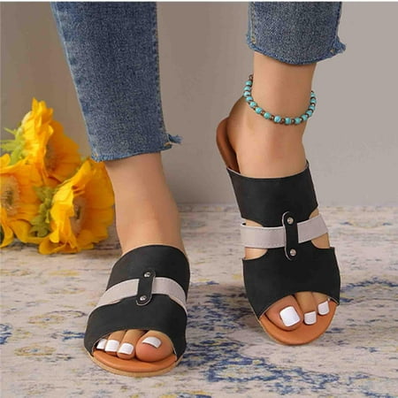 

Women Sandals Clearance 2023! KBODIU Women s Flat Sandals Extremely Comfy Slides Sandals Fashionable Slippers Casual Flat Bottomed Shoes Comfortable Sandals Summer Athletic Outdoor Beach Sandals