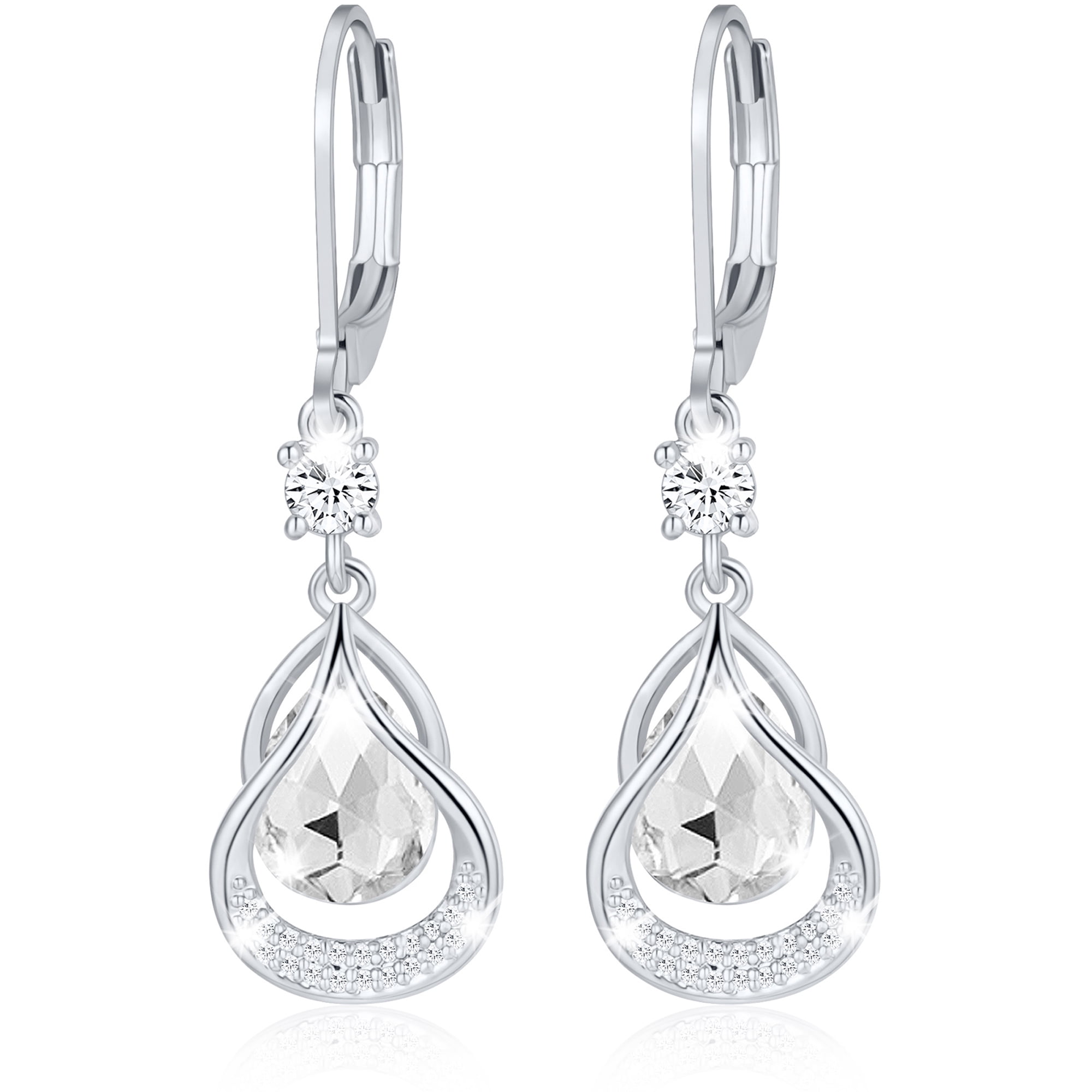 APSVO 18K White Gold Plated Drop Earrings for Women Girls Hypoallergenic S925 Sterling Silver Post April Birthstone Earrings with CZ Birthday Graduation Jewelry Gifts Teen Mom Wife Kids