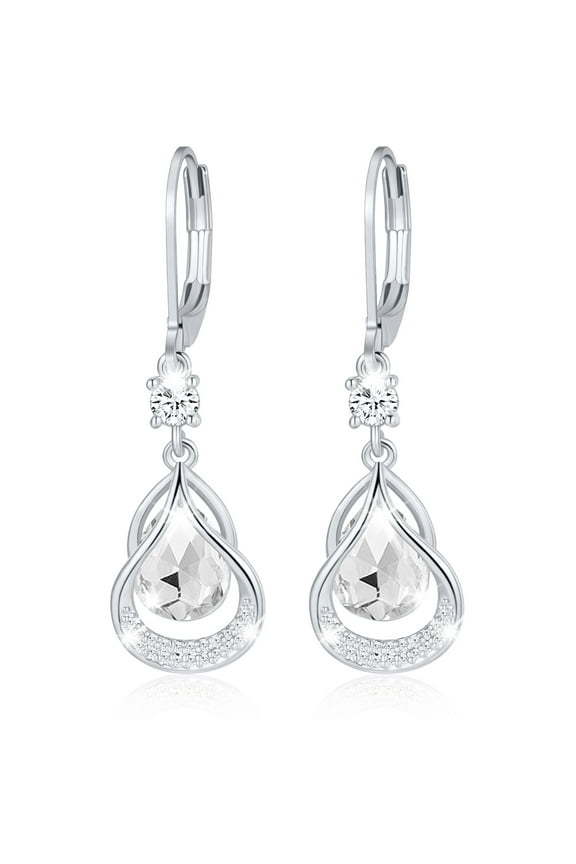 18K White Gold Plated Drop Earrings for Women Girls Hypoallergenic S925 Sterling Silver Post April Birthstone Earrings with CZ Birthday Graduation Jewelry Gifts Teen Mom Wife Kids