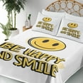 thumbnail image 3 of Ambesonne Emoji Fitted & Top Sheet Set with Shams, Simple Classic Smiling Saying, White Mustard Dark Grey, 3 of 5
