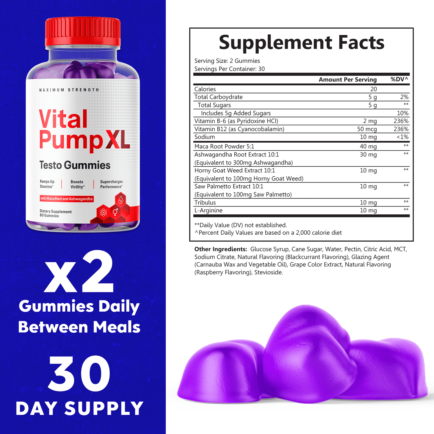 Vital Pump XL Gummies for Men Maximum Strength Vitamin Supplement 180 Gummies