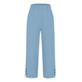 thumbnail image 4 of Jxximdong Pants for Women Solid Straight Elastic Pants Long Drawstring Linen Women Waist Cotton Casual Button Slit Trouser Blue M Trousers, 4 of 5