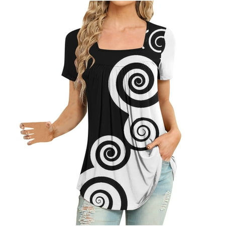 

kakina CMSX Plus Size top Clearance Women Printed V-Neck Short Sleeve Loose T-Shirt Blouse Tops