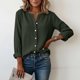 thumbnail image 4 of Craaazy Women's Casual V-Neck Blouse, Solid Color Long Sleeve Button Down Shirt, Loose Fit Comfy Tops for Daily Wear Gifts, 4 of 9