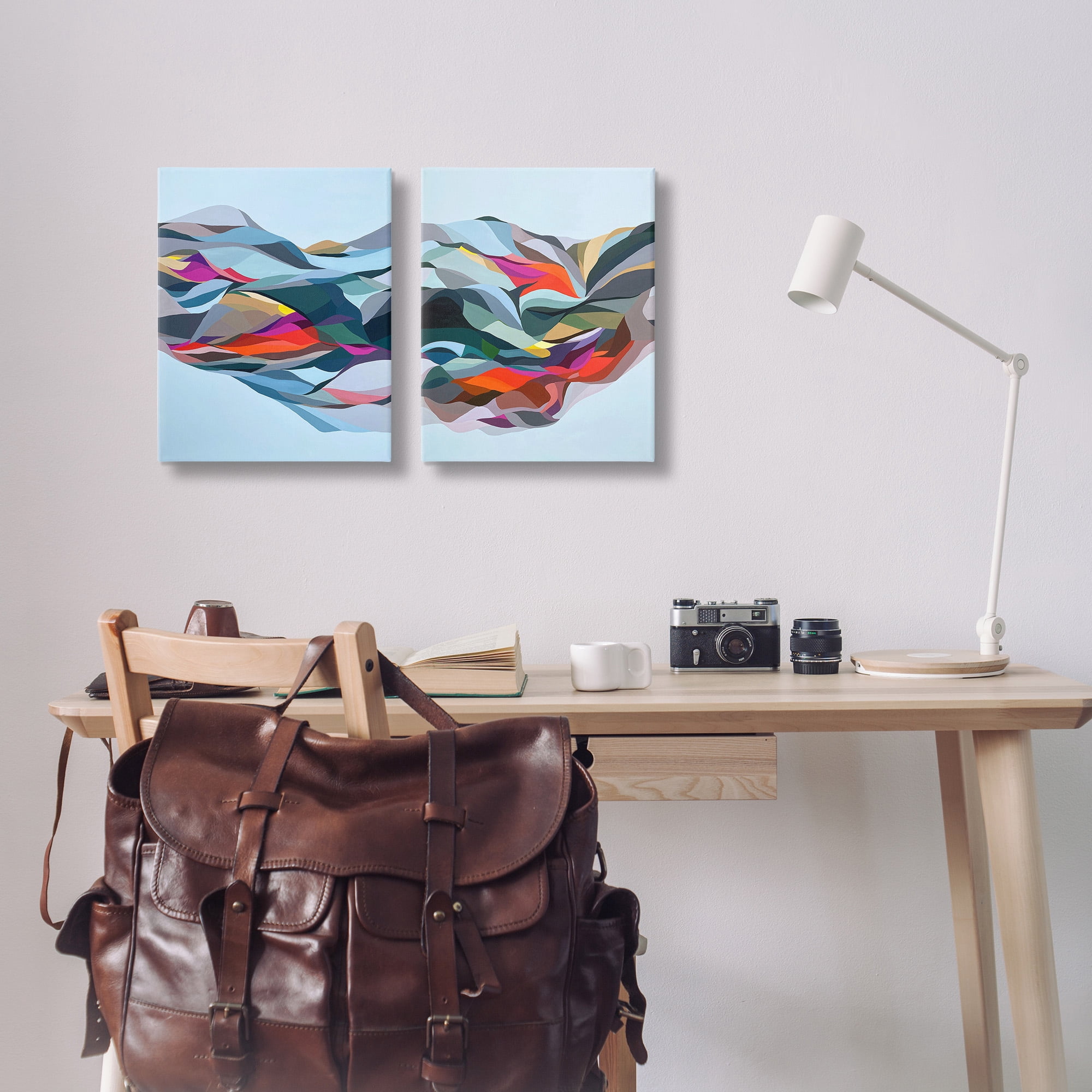 Stupell Industries Patterned Mountain Abstraction Abstract Painting Gallery Wrapped Canvas Art Print Wall Art, 16 x 20, Set of 2