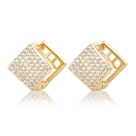 14K Gold Plated Geometric Hoop Earrings for Women - Multi-Shape Cubic Zirconia Huggie Hoops, Hypoallergenic Trendy Luxury Jewelry Gift, JS10