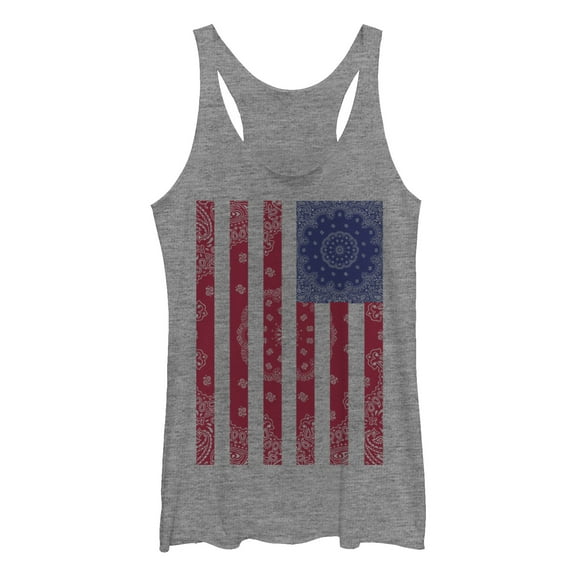 Women's Lost Gods Paisley American Flag  Racerback Tank Top Gray Heather Small