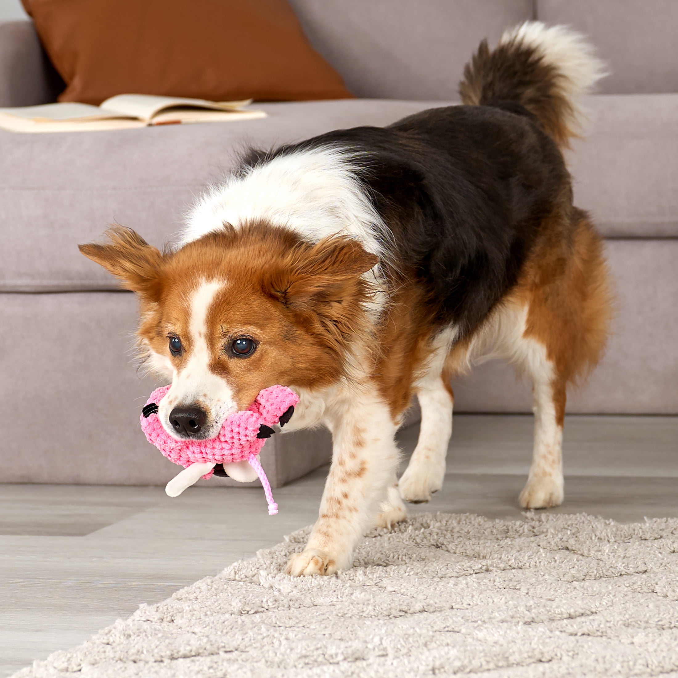 goDog Checkers Flying Pig Squeaky Plush Dog Toy with Chew Guard Technology, Durable Fabric & Squeaker for Active Play, Pink, Mini