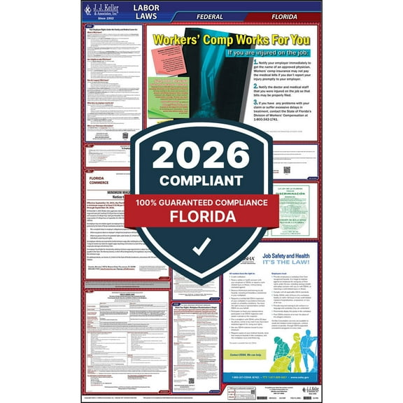 2025 Florida and Federal Labor Law Poster (English, FL State) - OSHA Compliant All-in-One Laminated Poster